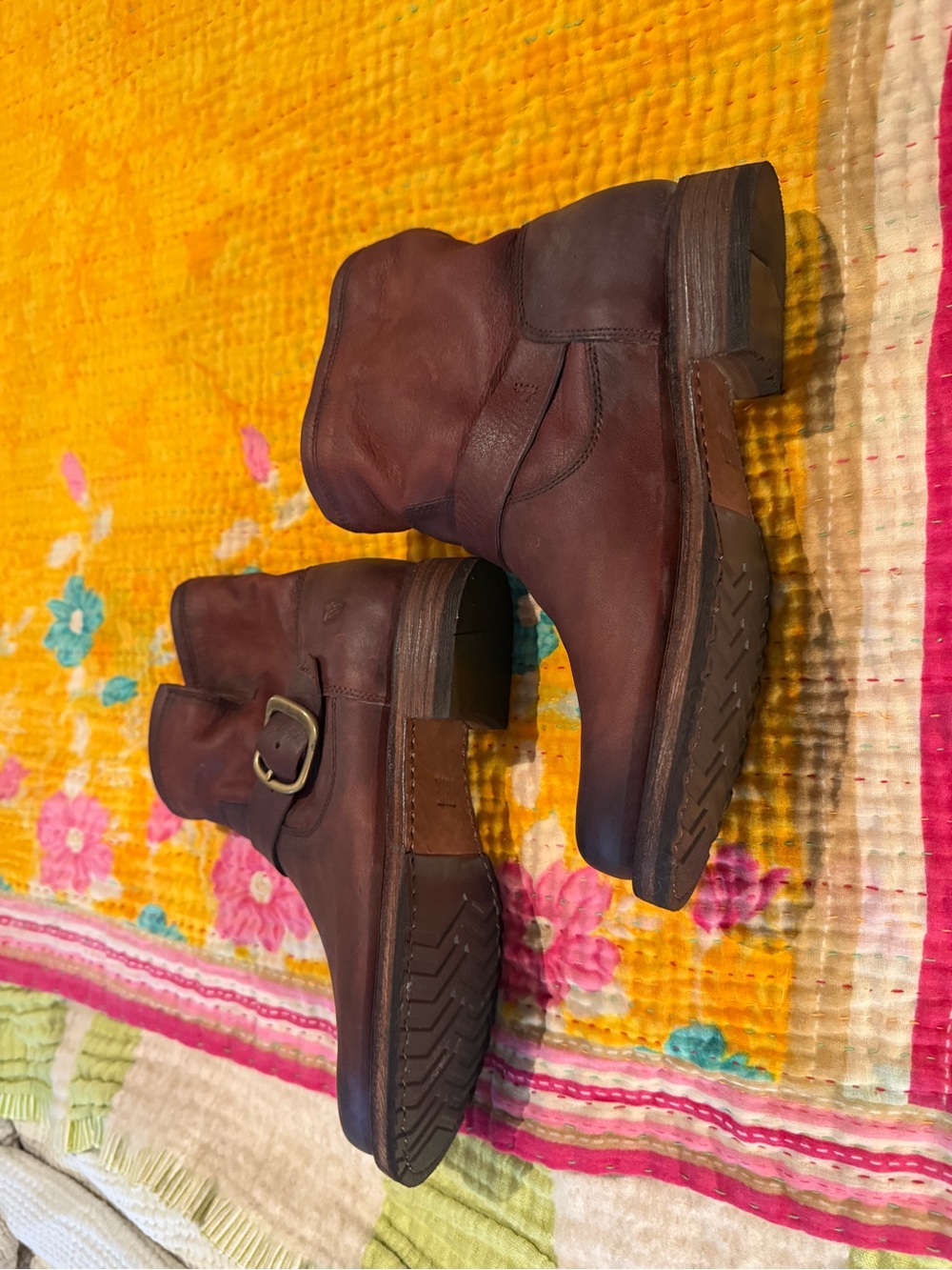 Frye Brown Leather Ankle Boots with Buckle - Picture 5 of 9